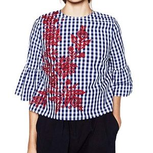 Women's Embroidery Floral Striped Blouse